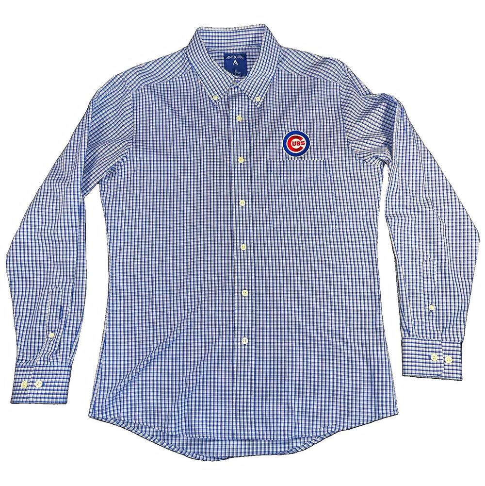 Antigua Chicago Cubs MLB Blue/White Check Long Sleeve Button-Down Shirt M